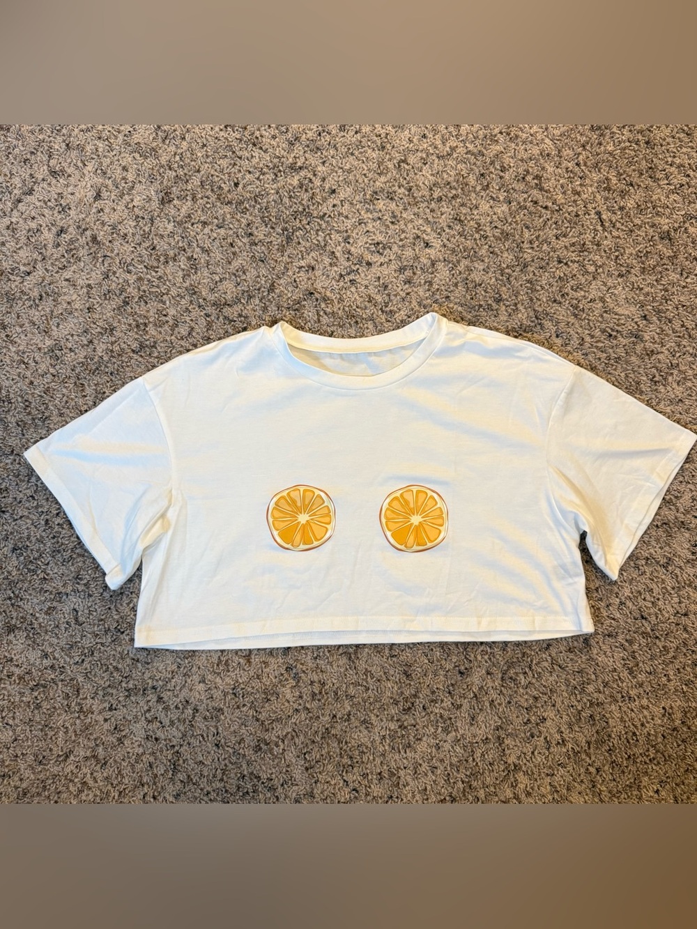 White Cropped Tee with Orange Slice Graphic 0XL